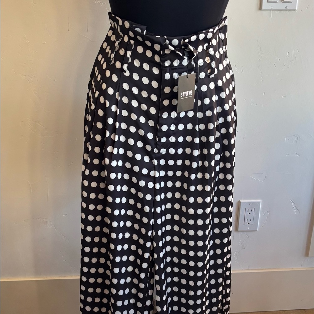 STYLEWE Black and White A-Line Polka Dot Wide Leg Pant - Picture 4 of 5